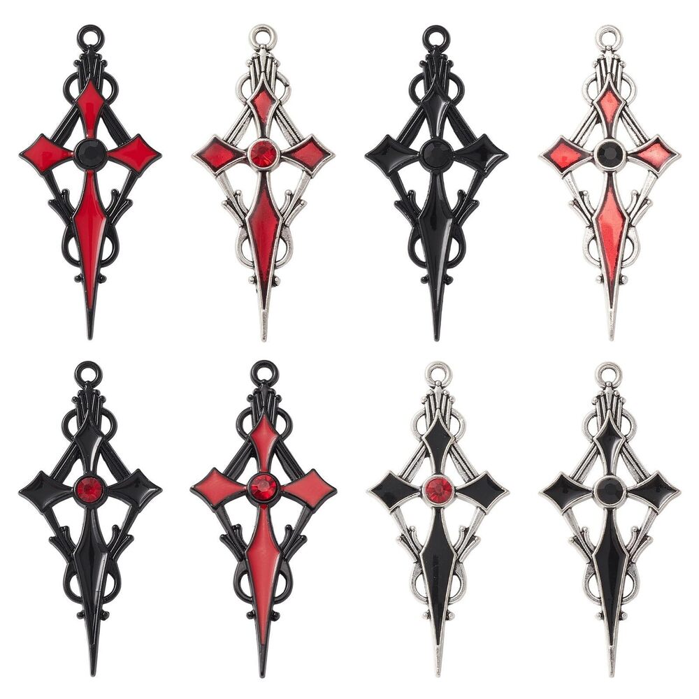 1260 40pcs Gothic Cross Charms Mixed Colors - Satan Cross Alloy Halloween